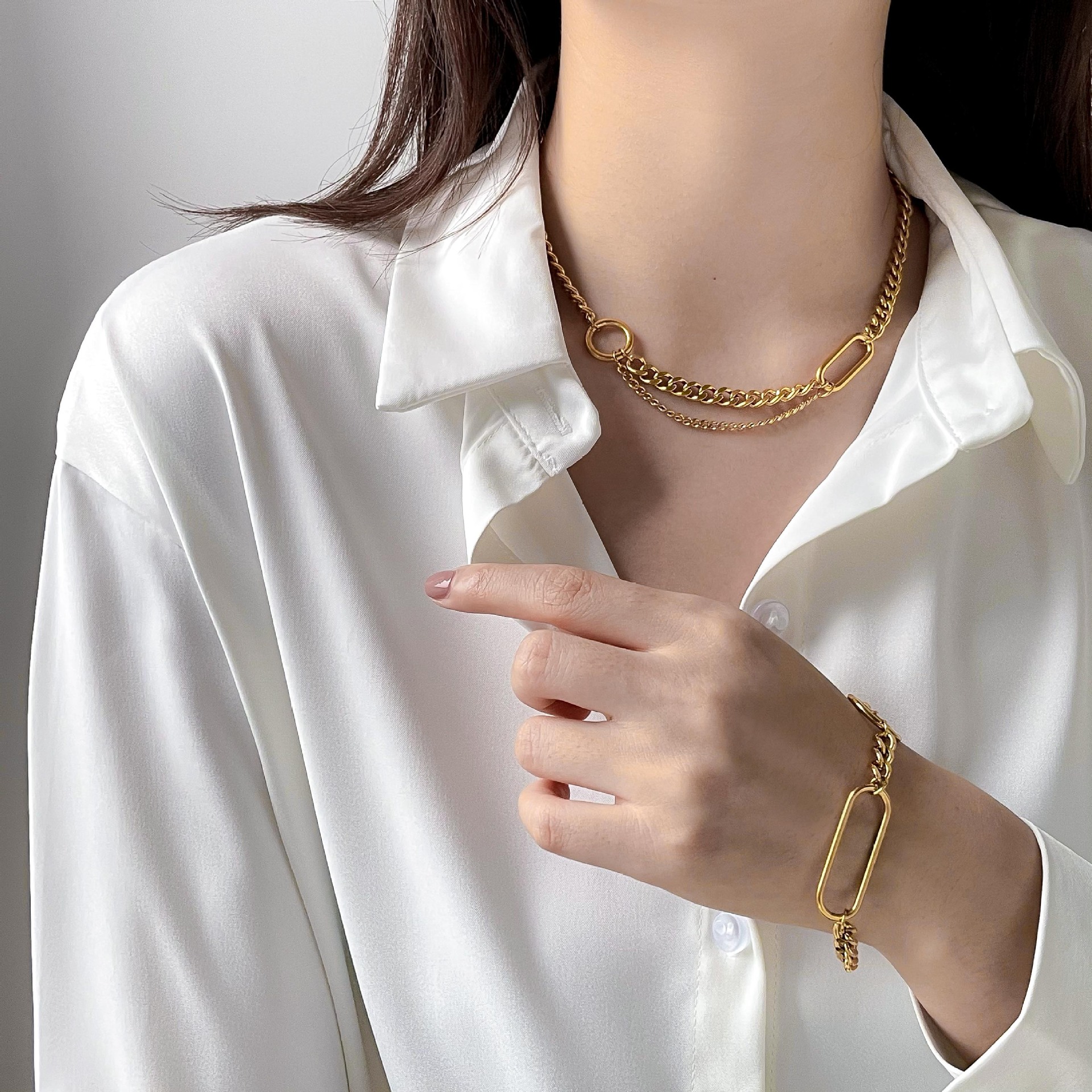 Bracelets, Necklace Classification Ins Style Geometric Titanium Steel Plating Bracelets Necklace
