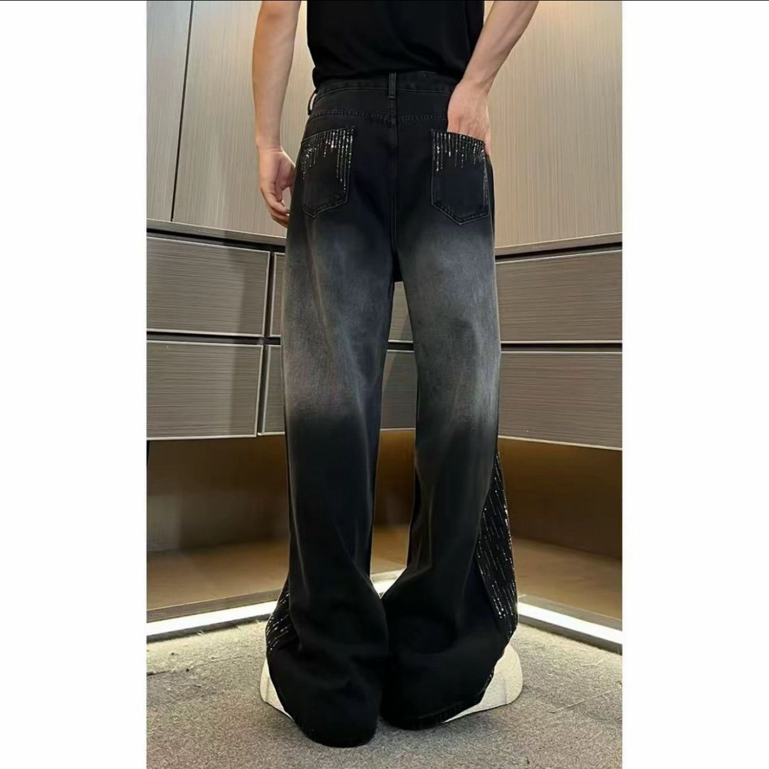 Ombre Rhinestone Jeans – High-Waisted Wide Leg Pants With Gradient Wash (S-2XL, Non-Stretch Cotton)_voghion.com