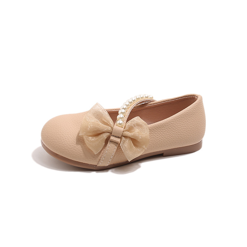 Zapatos de cuero de niñas primavera y otoño 2025 nuevos zapatos de perlas blancas para niñas bebés con una base suave de aire extranjero para niños zapatos de princesa Bean