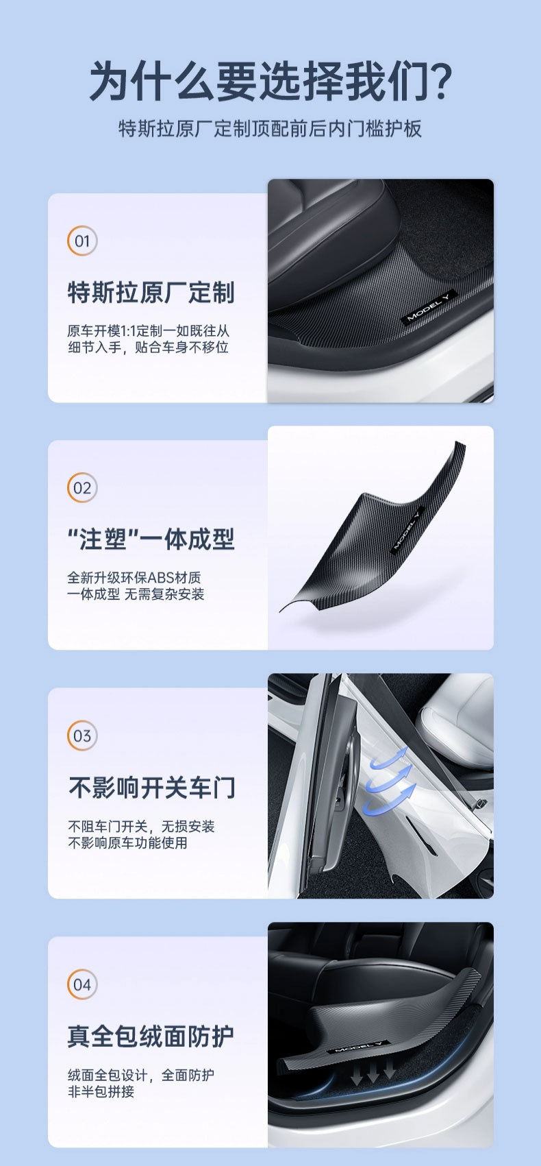 Suitable for 6-Seater Tesla Model Y/Yl Carbon Fiber Pattern Door Sill Strip Welcome Pedal Protection Half Strip