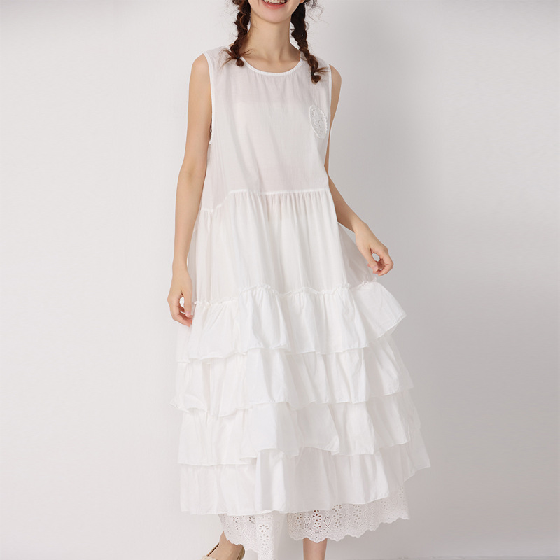 クロスボーダーの女性の甘い森の女性の減齢の純色の袖なしのケーキのスカートはゆったりしています。