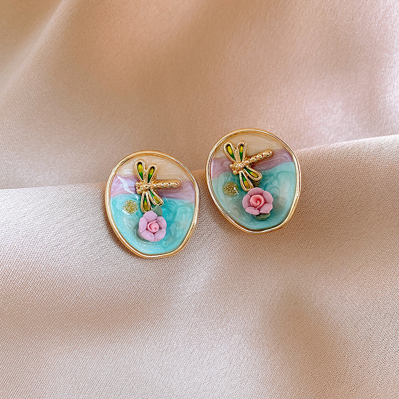 Monet Garden Pintura al óleo Pendientes de perlas de flores de viento Pendientes de lujo ligero de alta calidad Pendientes frescos dulces franceses mujeres