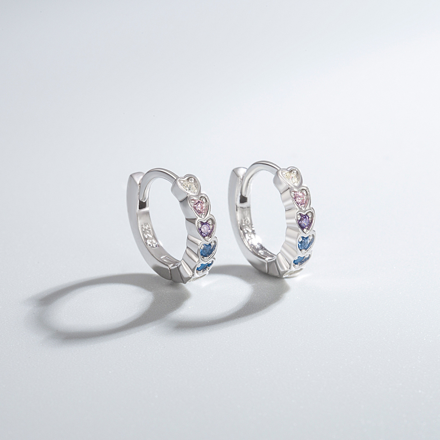 Daily, Street Occasion S925 Sterling Silver Color Zirconium Love Jewelry Suit Heart-Shaped Bracelet Zircon Stud Earrings  Silver Jewelry