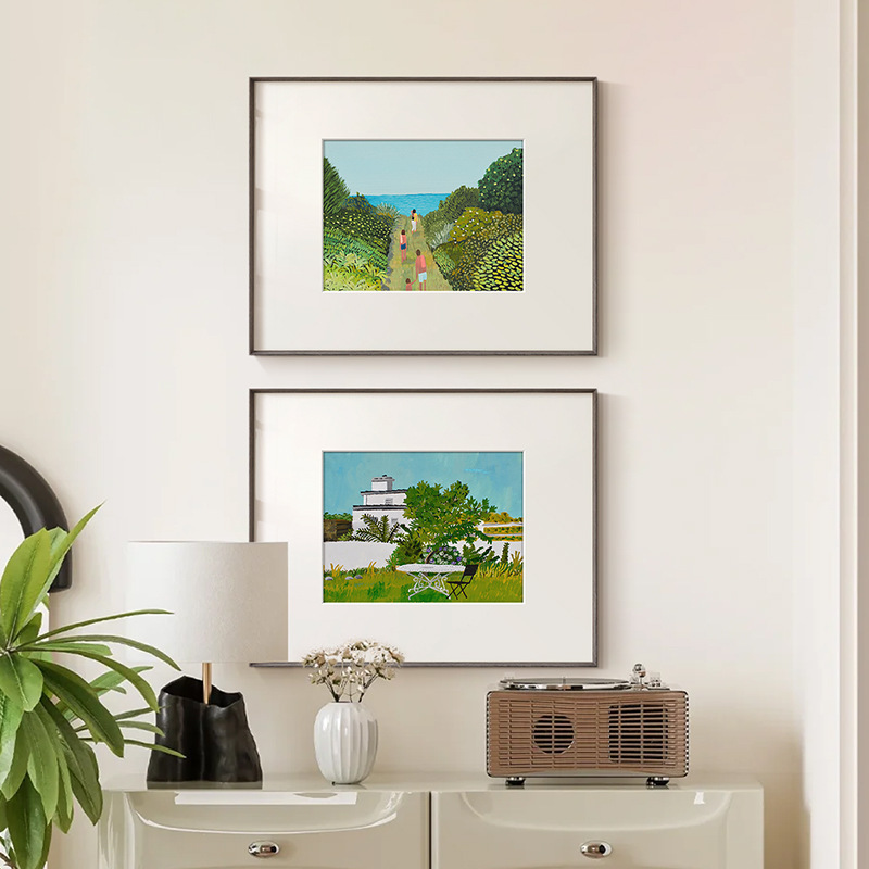海边风景法式中古包豪斯餐厅玄关卧室挂画北欧小众艺术客厅装饰画|undefined