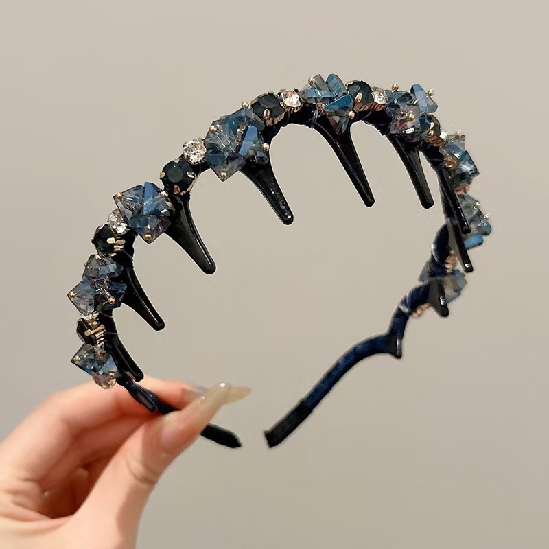 新しいクリスタル歯付きライト高級フルダイヤモンドヘアバンドヘアアクセサリーシンプルな気質レトロ多用途薄型ヘッドバンドヘアピン女性のヘアアクセサリー|undefined