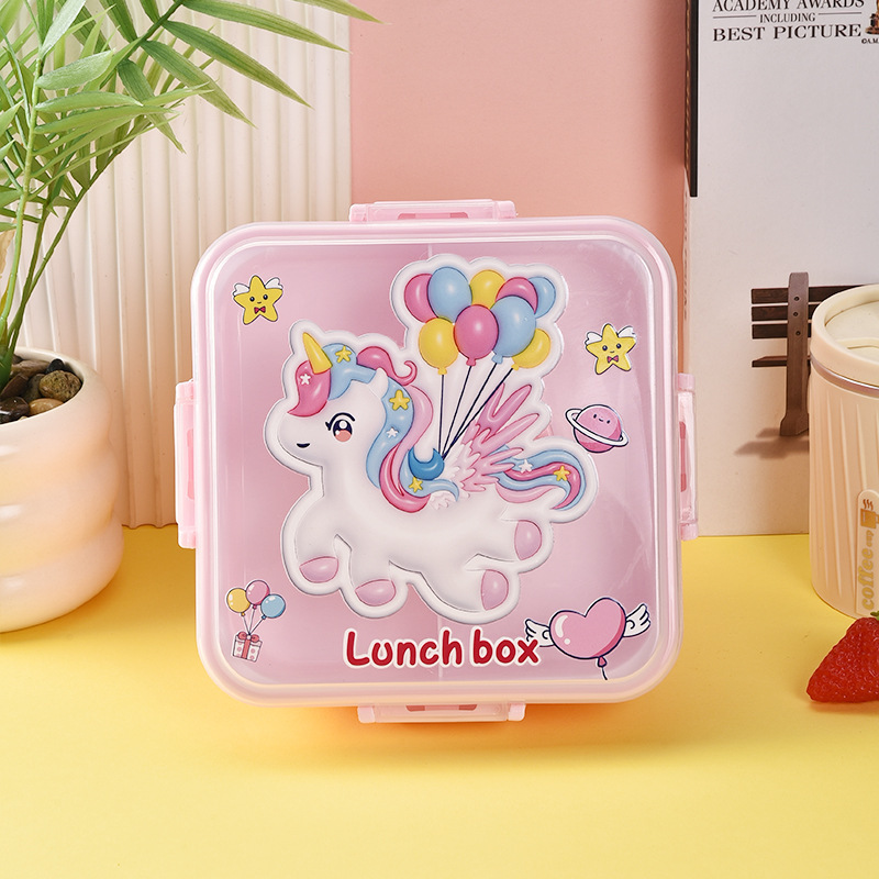卡通动漫餐盒方形双层分格可爱饭盒幼儿园小学生便携式密封午饭盒|undefined