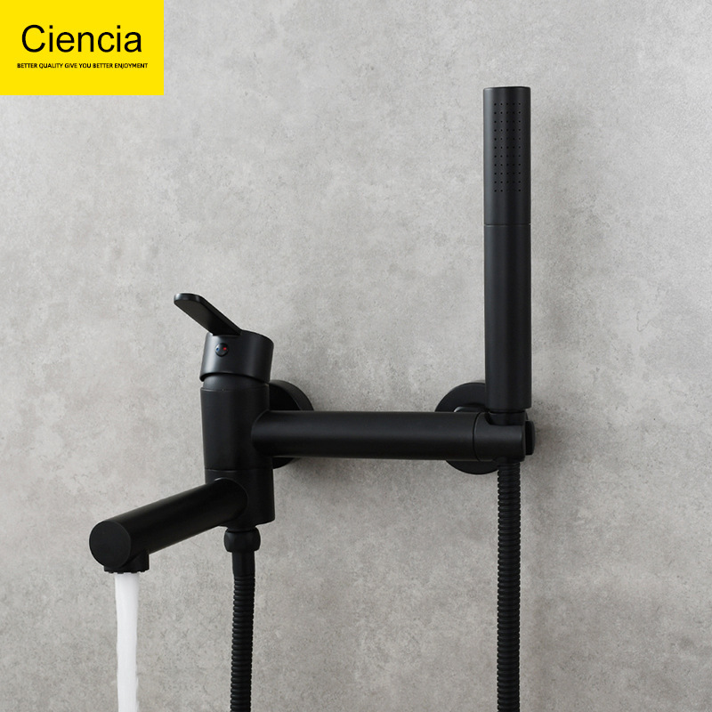 Copper black bathtub faucet with shower set bathroom shower mixing valve faucet in wall type hot and cold faucet