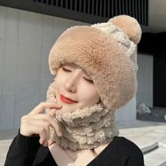 冬季女套头护耳口罩帽子围脖一体加厚骑行护脸柔软亲肤保暖毛球帽