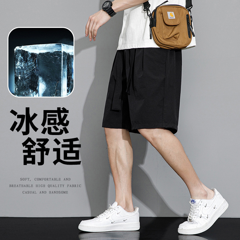 Pantalones cortos de moda de verano masculinos sueltos de color sólido, pantalones deportivos casuales de cinco puntos, pantalones grandes delgados de estilo de Hong Kong