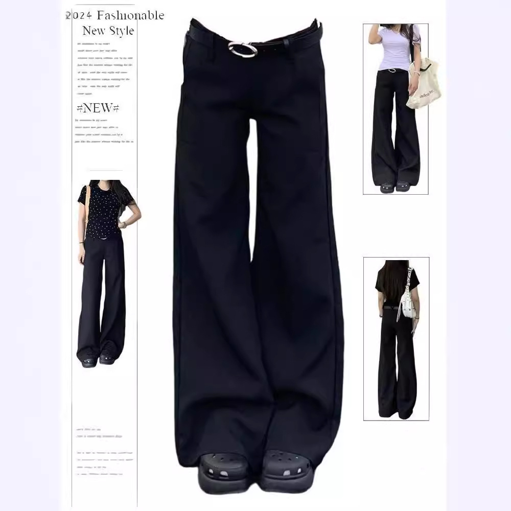 Fat Sister Black Washed Bootcut Jeans for Women Summer New Low-waisted Slimming Look Loose Floor-length Wide-leg Flared Pants