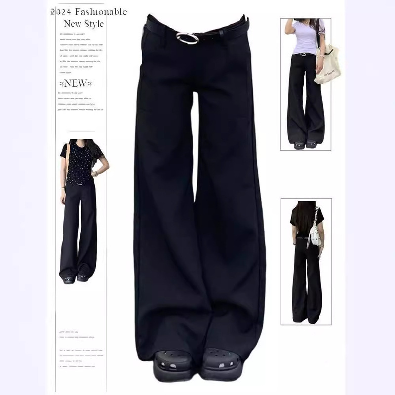 Fat Sister Black Washed Bootcut Jeans for Women Summer New Low-waisted Slimming Look Loose Floor-length Wide-leg Flared Pants