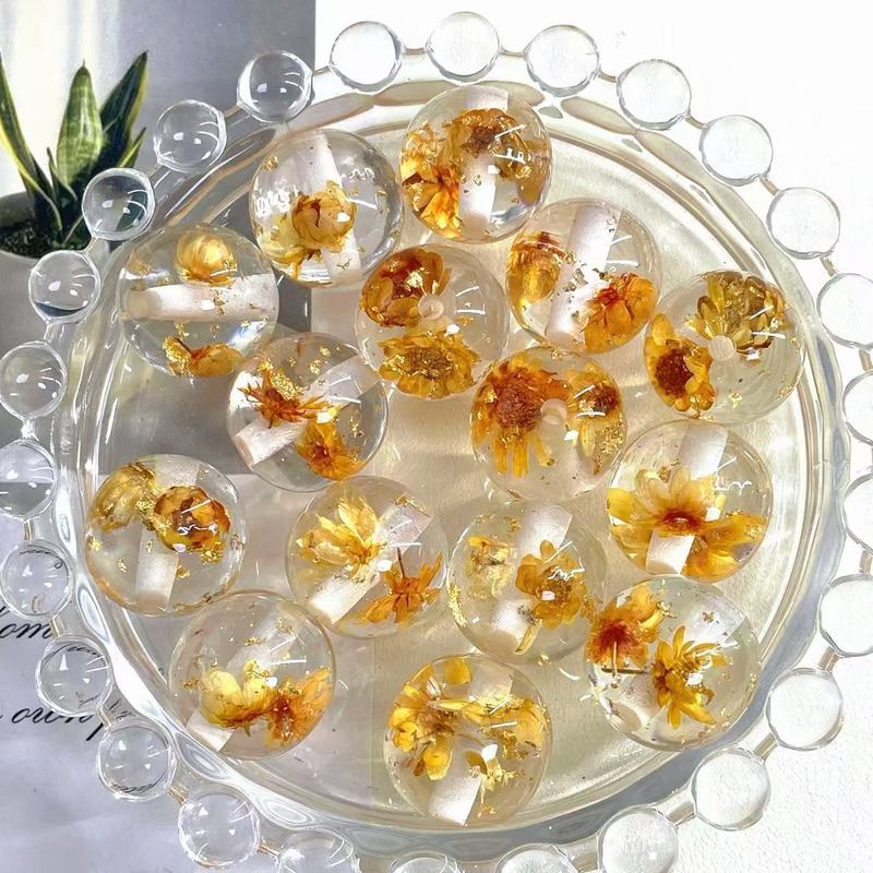 16mm树脂干花金箔圆珠真花散珠diy手工串珠项链手机链饰品配件|undefined