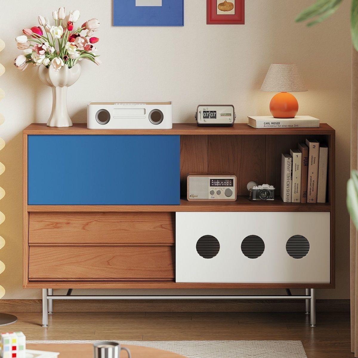 Solid Wood Tv Cabinet, Sideboard, Color Matching, Antique Style Cupboard, Living Room Storage, Home Floor Cabinet