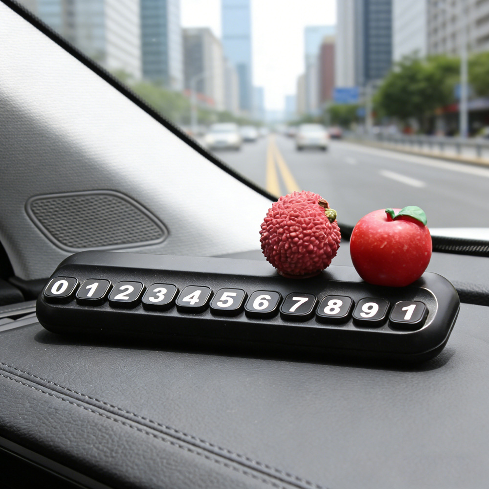 Tarjeta telefónica de movimiento de automóviles, tarjeta de estacionamiento temporal de frutas de litchi, adornos creativos de automóviles