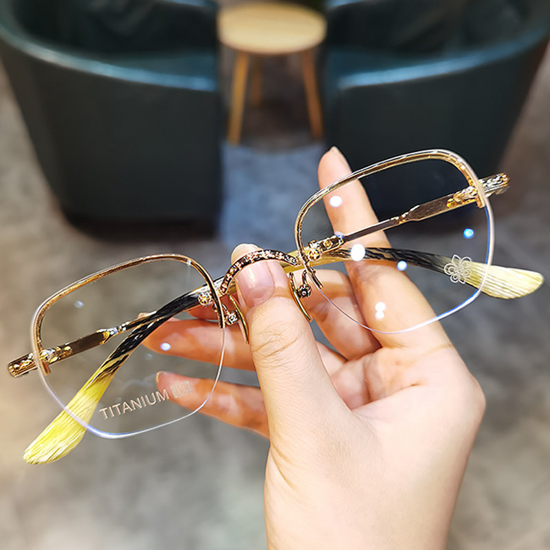Chrome rimless glasses frame for men and women, trendy retro business style, polygonal ultra-light titanium frame, slim and elegant glasses frame