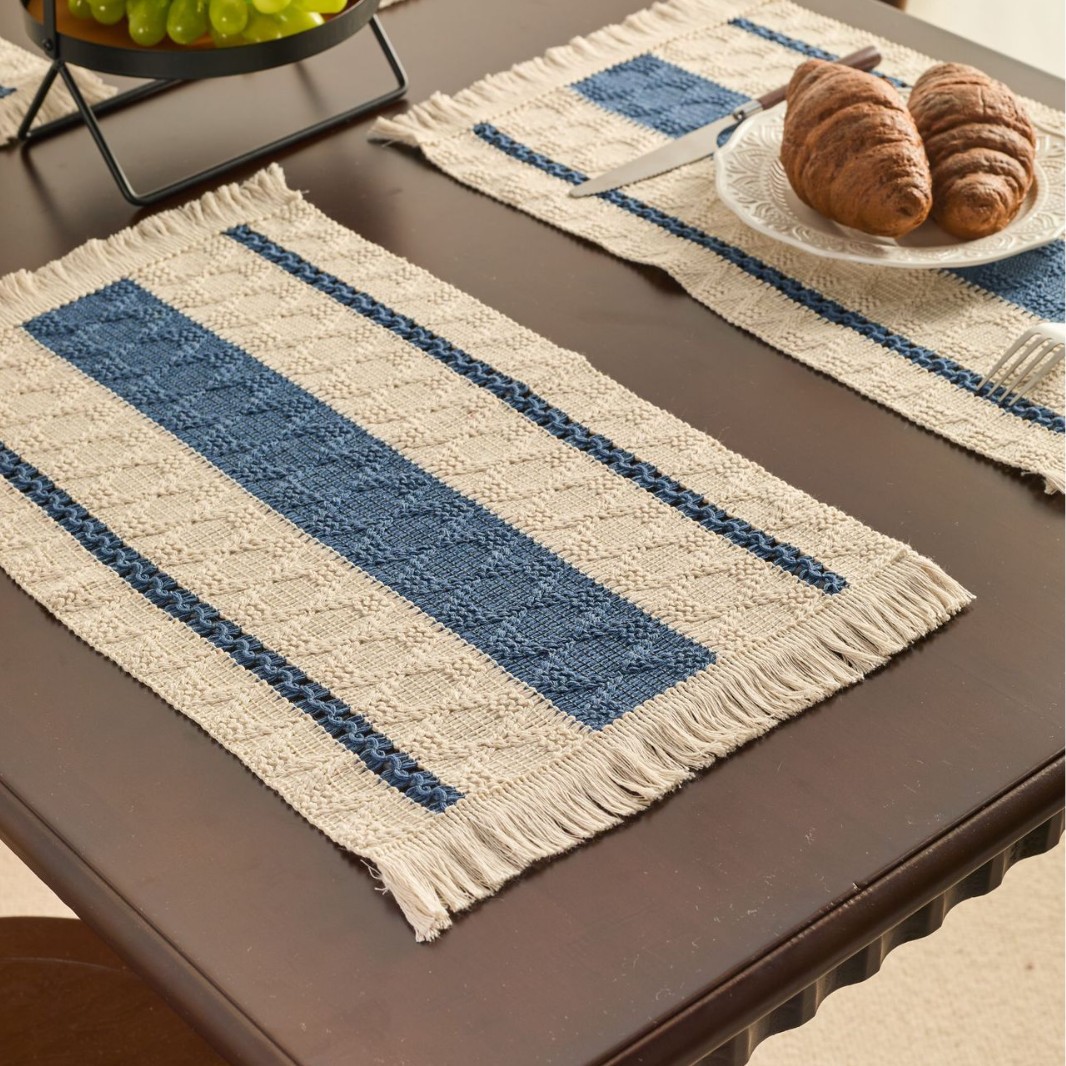 Yi qiyun cuerda de cáñamo placemat vacaciones vajilla estera tejida color a juego rayas borla tazón estera suministro directo de fábrica