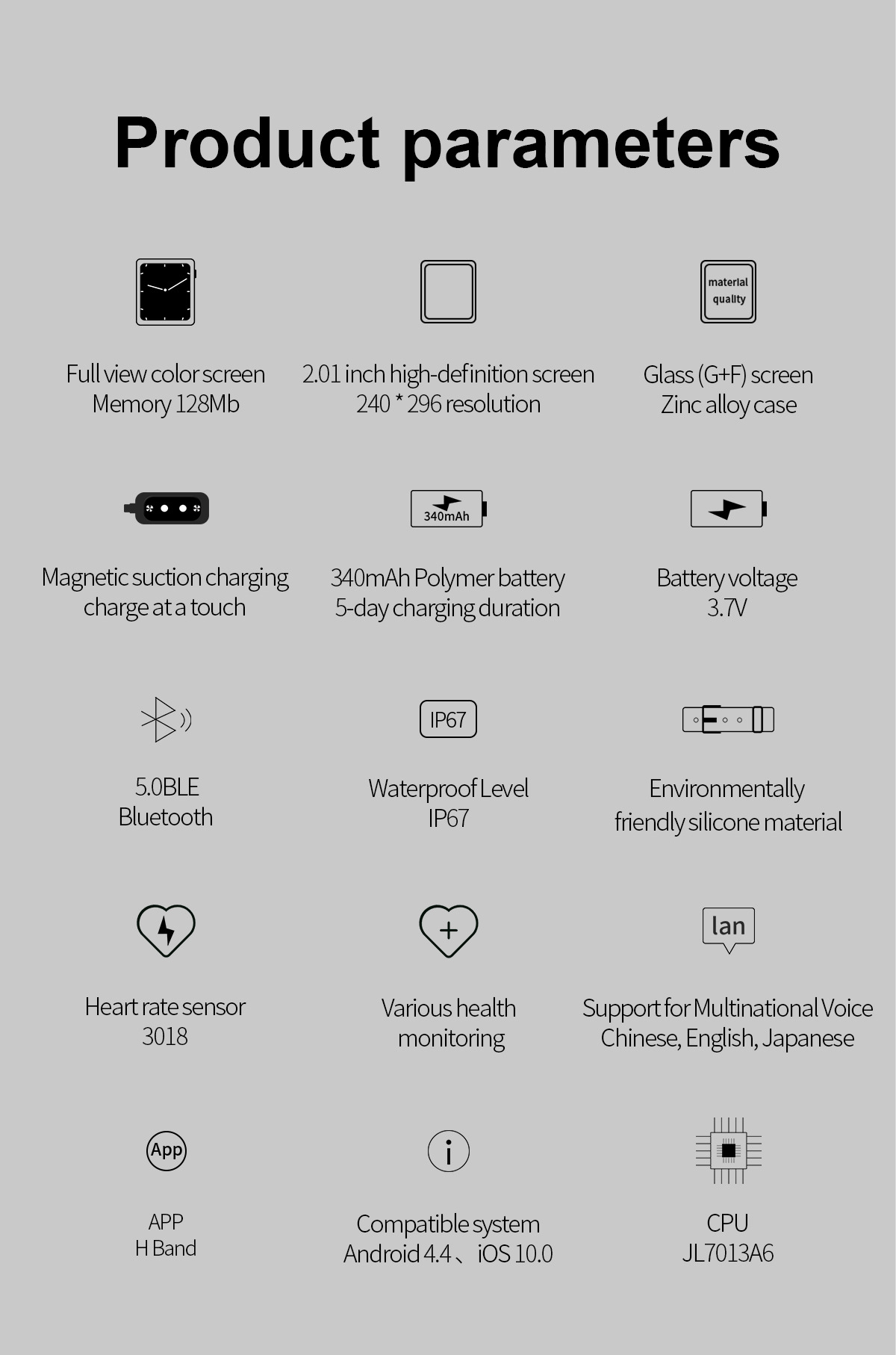 Reloj inteligente G41, función Bluetooth Talk HRV, glucosa en sangre_voghion.com