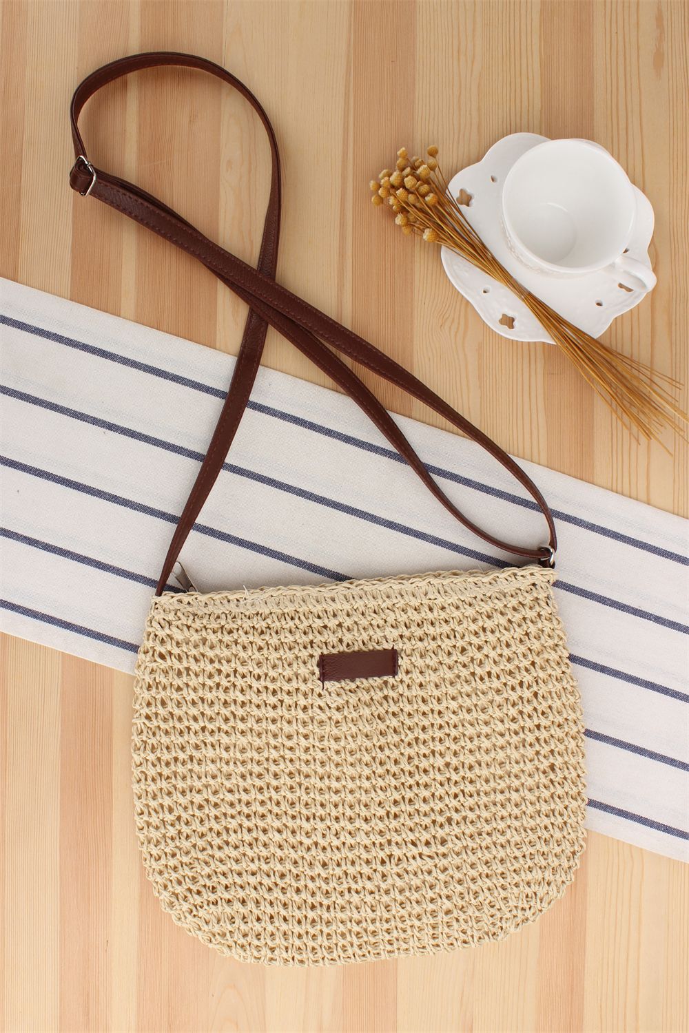 Zipper Closure Type Women's Small Spring&summer Straw Solid Color Vacation Square Zipper Straw Bag