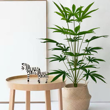 跨境新品仿真绿植大麻叶人造花仿生植物大型绿色植物盆栽装饰造景