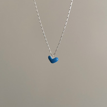 沁蓝爱心~金属镂空滴釉挂坠项链 夏日多巴胺蓝色显白项链批发