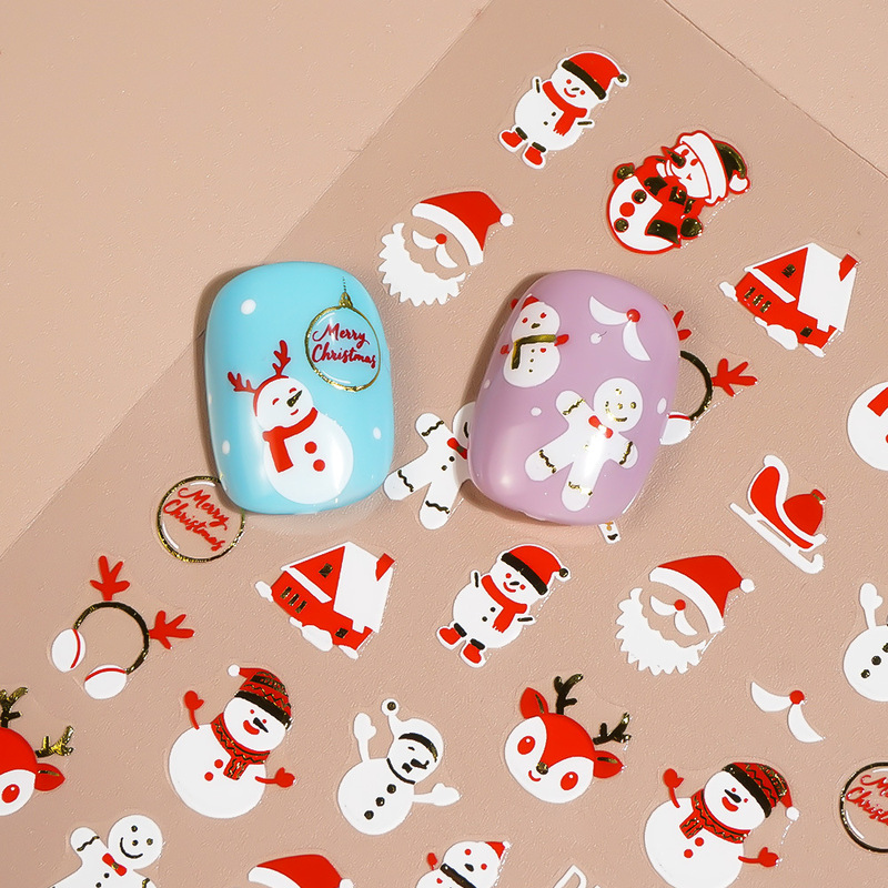 Redanco3D Plane Ins Popular Cartoon Nail Art Stickers Broken Gold Red Christmas Snowman Nail Stickers Dh-988