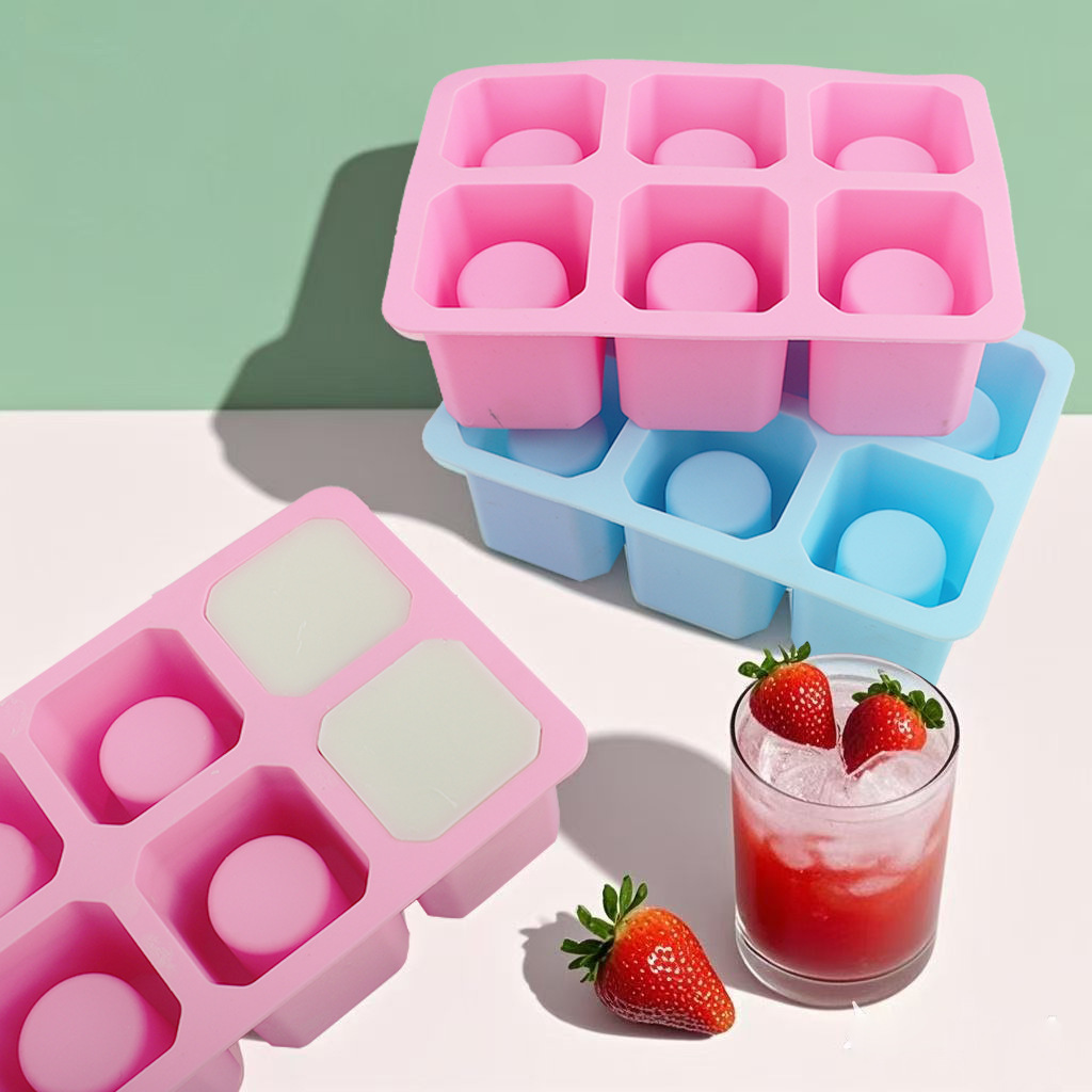 Molde de helado cuadrado de taza de hielo de 6 piezas de silicona, caja de hielo hueca de bricolaje, artefacto de hielo congelado, molde de taza de hielo de barra, transfronterizo