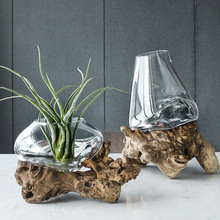 现代简约玻璃花瓶装饰摆件木头艺术家居装饰软装摆件