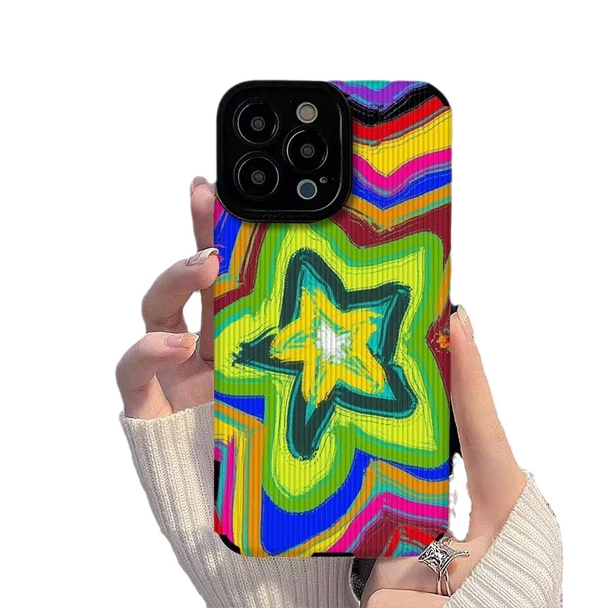 Colorful Star Phone Case For Iphone 15 14 13 Pro Max With Stripes_voghion.com
