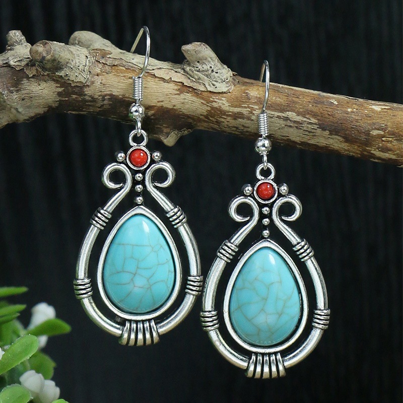 Alloy, turquoise Material 1 Pair Ethnic Style Geometric Plating Alloy Turquoise Drop Earrings