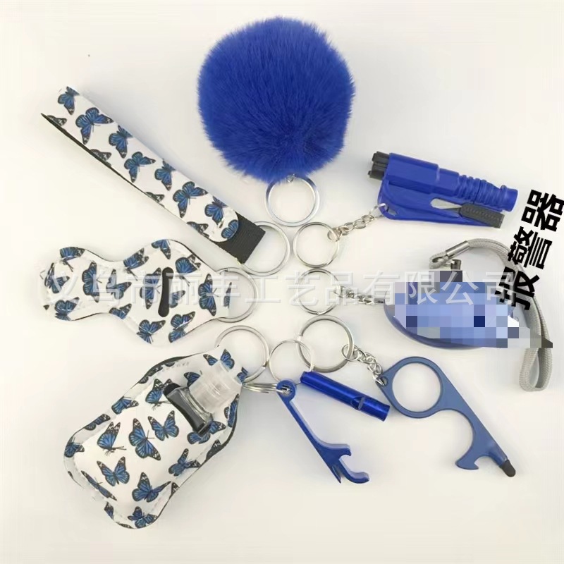 Llavero de muñeca de espejo cruzado Juego de 10 piezas Bolsa de desinfectante de manos para mujer Llavero de alarma de aluminio