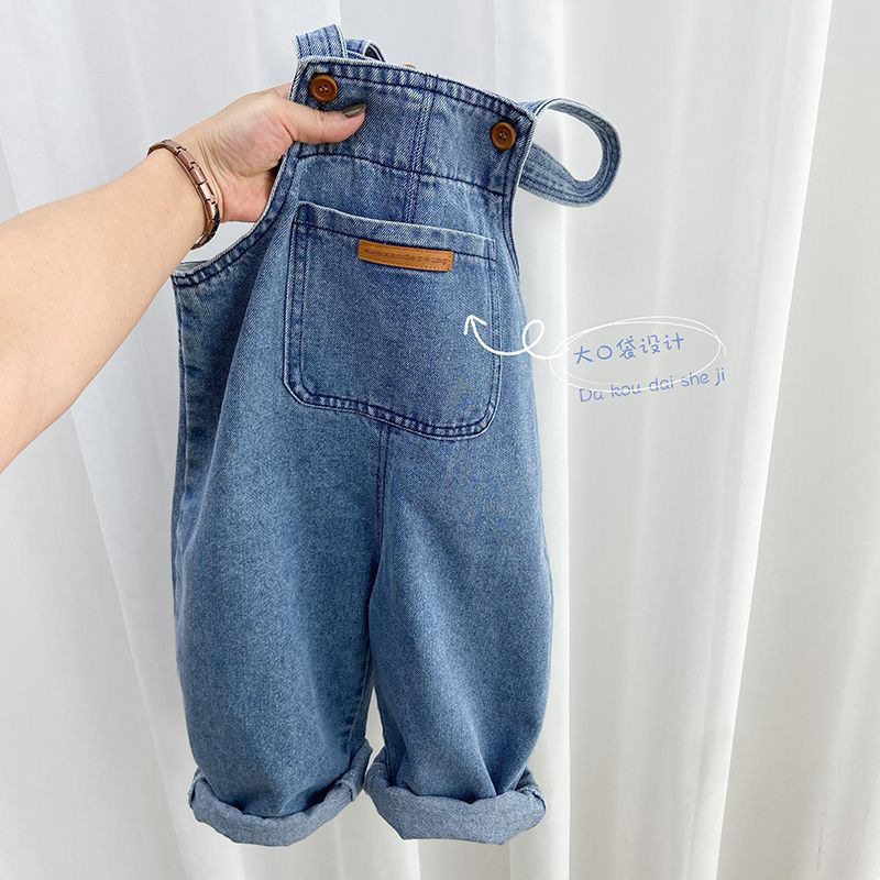 New Children's Straps Spring and Autumn Pants Popular Baby Trendy Jeans Simple Trousers for Boys and Girls