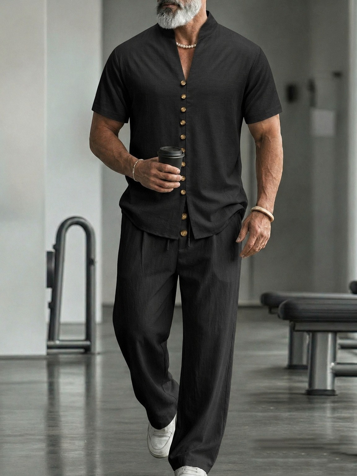 Herren Leinenhemd Mit Hose Set Lässiger Zweiteiler Für Männer_voghion.com