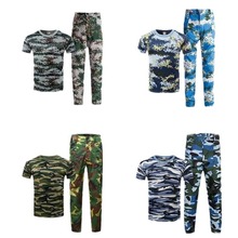 夏季半袖训练服套装薄款上衣T恤 透气速干迷彩学生军训服表演套装