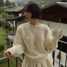 新款松弛感穿搭荷叶边毛衣女秋冬新款韩版宽松慵懒风小个子针织衫