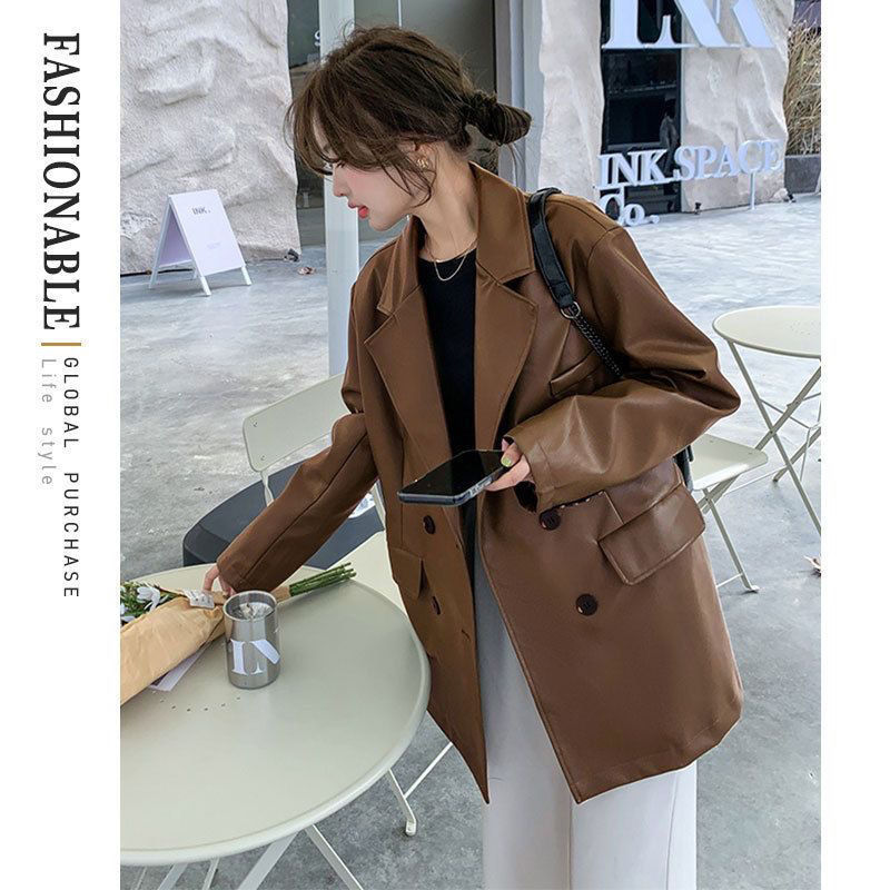 黑色加厚皮衣西装外套女秋冬2025新款高级感PU皮机车服女外套大衣|undefined