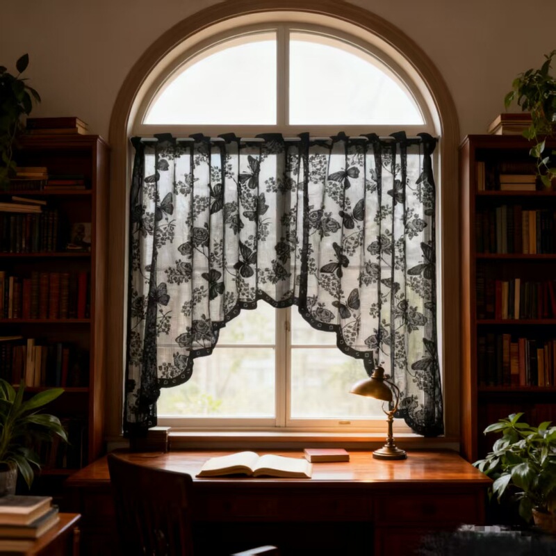 Finished Products in Stock Cross-Border Lace Butterfly Love Flower Door Curtain Coffee Curtain Small Window Short Curtain Foreign Trade Small Curtain Balcony