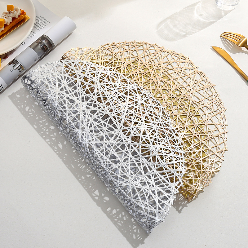 Nuevo transfronterizo entrelazado almohadilla de mesa redonda trenzada alboroto de aislamiento térmico almohadilla de decoración de PVC almohadilla de mesa almohadilla de taza al por mayor