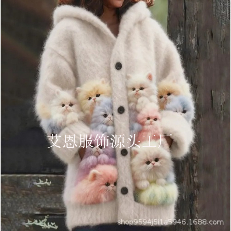 Foreign Trade Cross-Border Independent Website Foreign Trade New Style Cat Pattern Printed Casual Sweatshirt Cape Jacket Foreign Trade Cross-Border Independent Website Foreign Trade New Style Cat Pattern Printed Casual Sweatshirt Cape Jacket