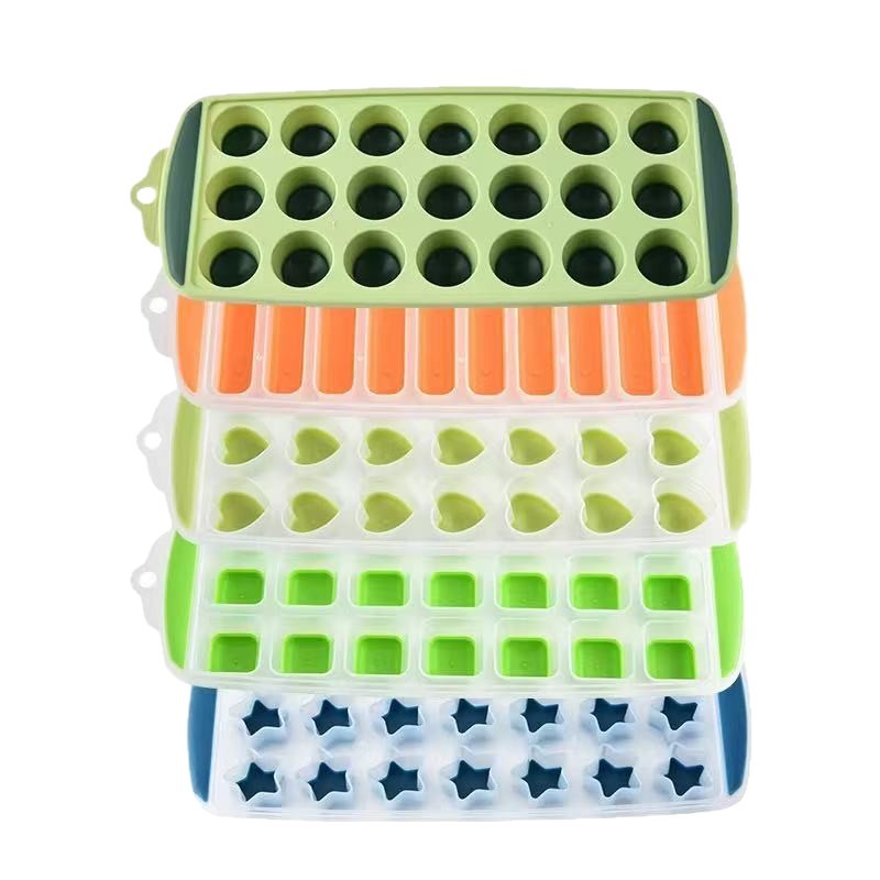 21-Compartment Food-Grade Household Round Plastic Ice Tray with Various Molds and Lid, Dly Multi-Purpose Ice Maker