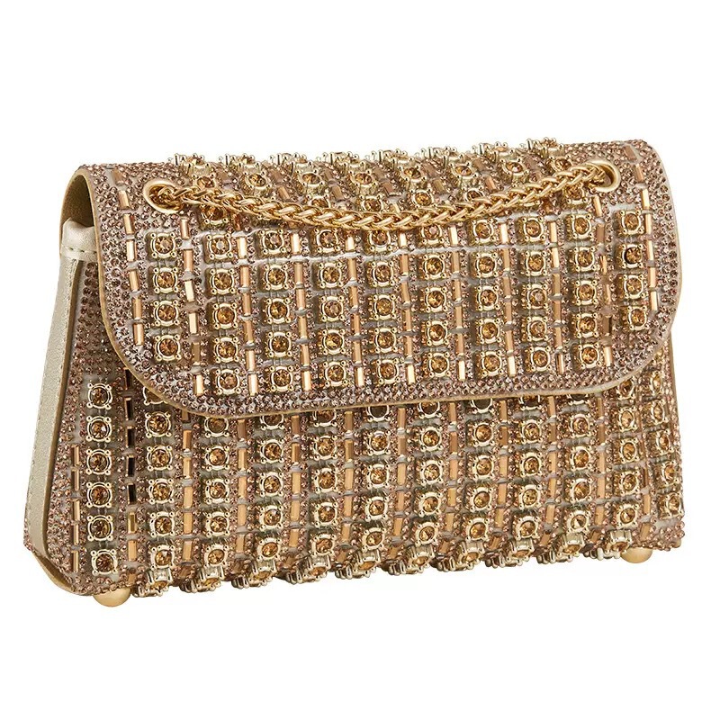 Cross-Border Evening Bag, Socialite Cross-Body Shoulder Bag, Fashionable Diamond-Encrusted Chain Handbag, New European and American Style Banquet Bag
