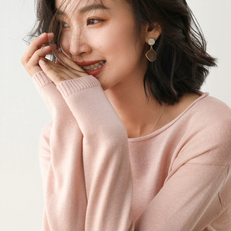 Women's Polyester Pullover (Brand) Slim Long-Sleeve Sweater, Round & V-Neck, Commuting Style