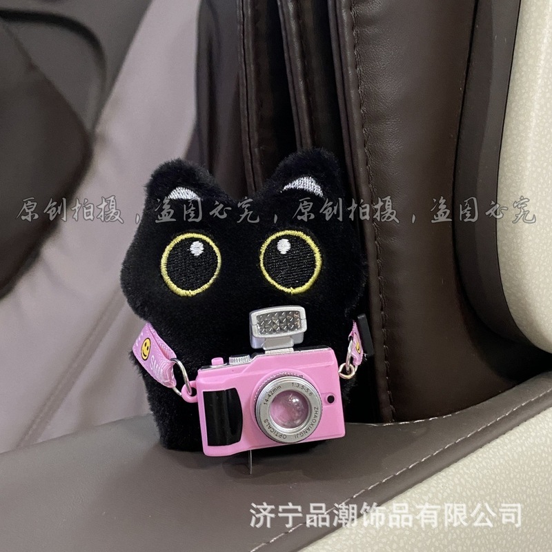 クリックフラッシュカラーカメラ超かわいい大きな目の黒猫ぬいぐるみペンダントキーホルダーバッグペンダントクールイン|undefined