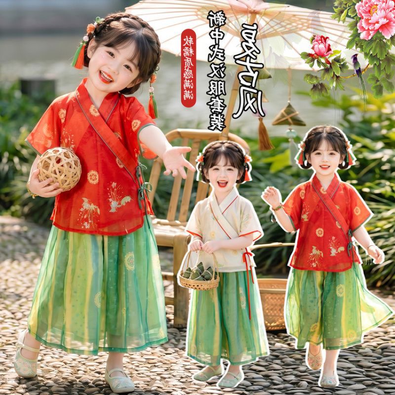 织里童装新中式女童汉服2026夏季薄款儿童国风改良汉服古风套装端