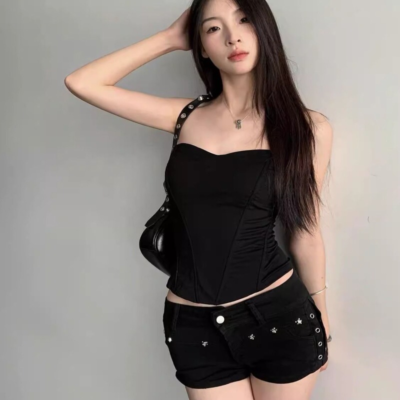 2 Summer Black Shorts Hot Girl Low-Waist Denim Sexy Shorts Women's New American-Style Rivet Slim-Fit Hot Pants 2 Summer Black Shorts Hot Girl Low-Waist Denim Sexy Shorts Women's New American-Style Rivet Slim-Fit Hot Pants