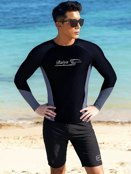 Men's Swimsuit Set, Black Sun-Protective Quick-Drying Swimwear, Professional Sports Men's Coach Uniform, Training Swimsuit