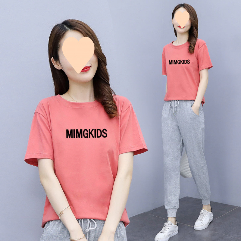 夏季运动套装女短袖长裤2025新款时尚宽松跑步减龄显瘦休闲两件套|undefined