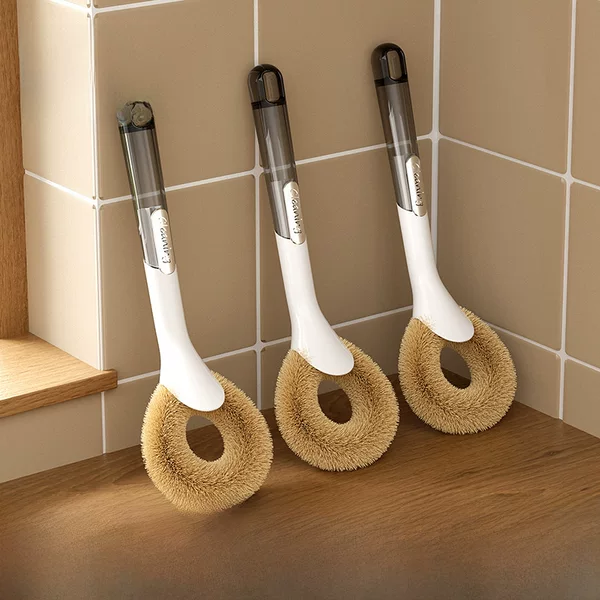 Household Coconut Palm Pot Brush, Plastic Color-Blocking Dishwashing Brush, Kitchen Cleaning Brush, Pot Scrubber Wholesale, Practical