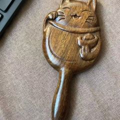 ポータブル漫画かわいい猫ミラー、自宅外出用、天然金白檀ネット有名人と同じスタイル