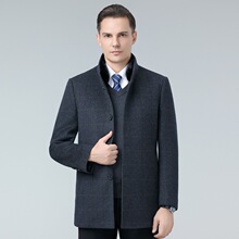 时尚秋冬水貂毛领双面呢大衣高品质品牌男装羊毛呢外套可拆卸内胆