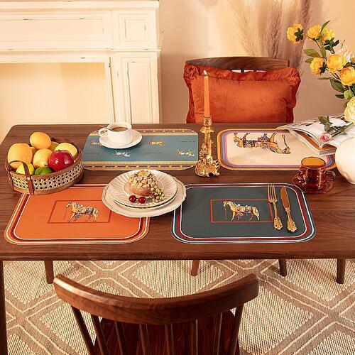 Retro European tasteless leather placemat, small table mat, Western food mat, high-end household waterproof, oil-proof, anti-scalding and heat-insulating table mat